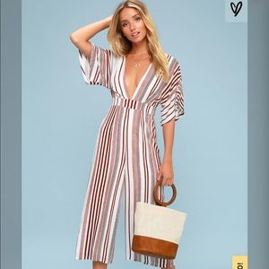 Rust Red Striped Jumpsuit